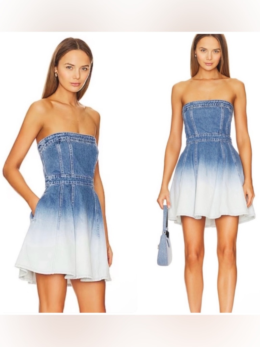 Amanda Uprichard Blue to White Ombre Strapless Denim Dress